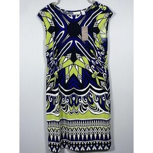 NWT‎ Chicos Graphic Ivy Dress Womens 1 US M Knee Length Black Blue Green Office